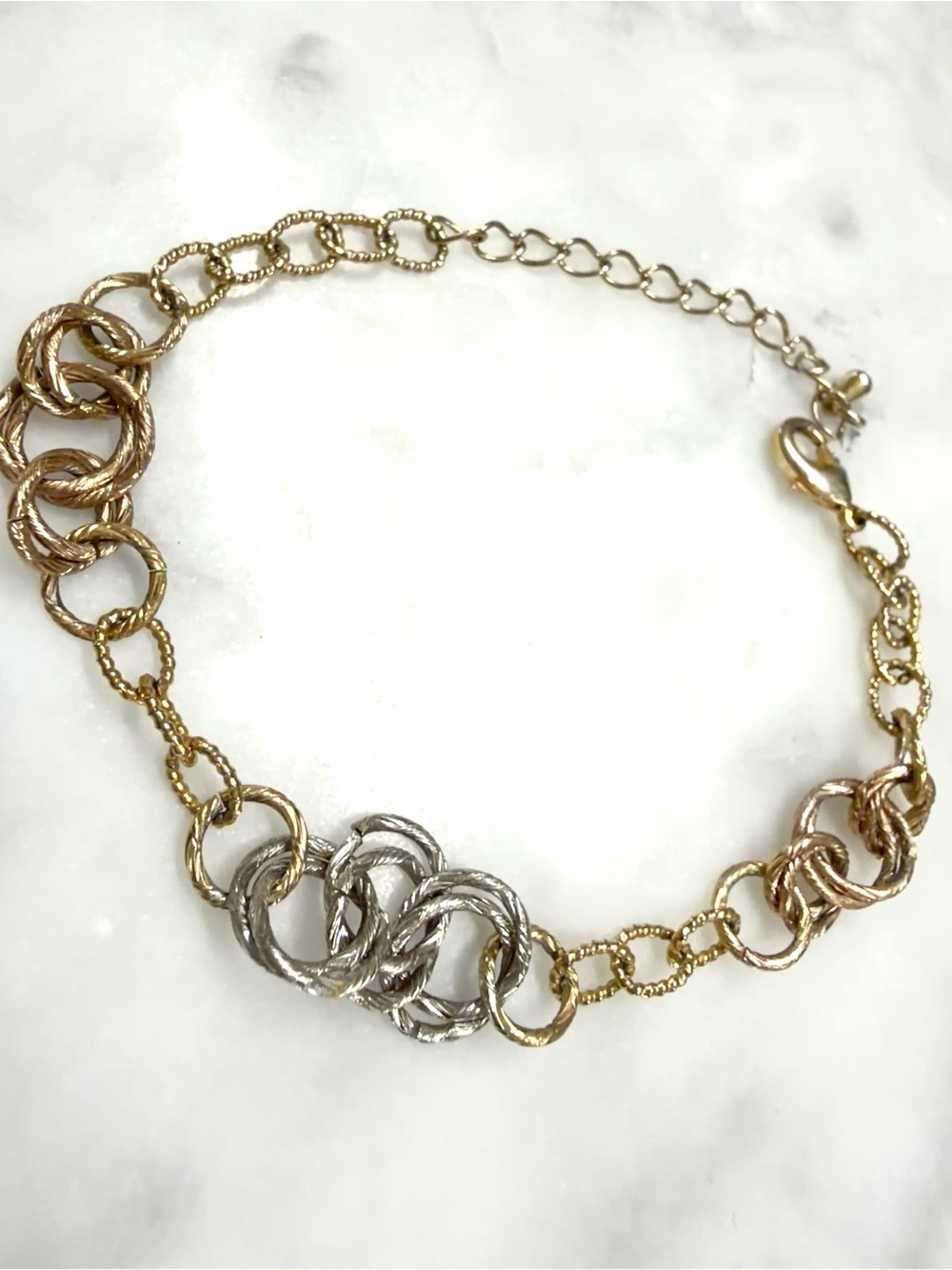 Tri-Tone Linked Chain Bracelet - Gold, Rose Gold & Silver